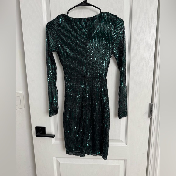 Hello Molly Emerald Sequin Long Sleeve mini Dress - Picture 2 of 3